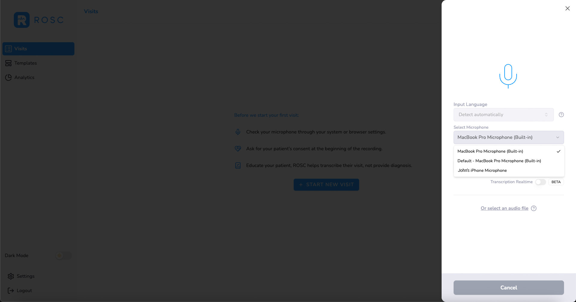 Select Microphone for Recording