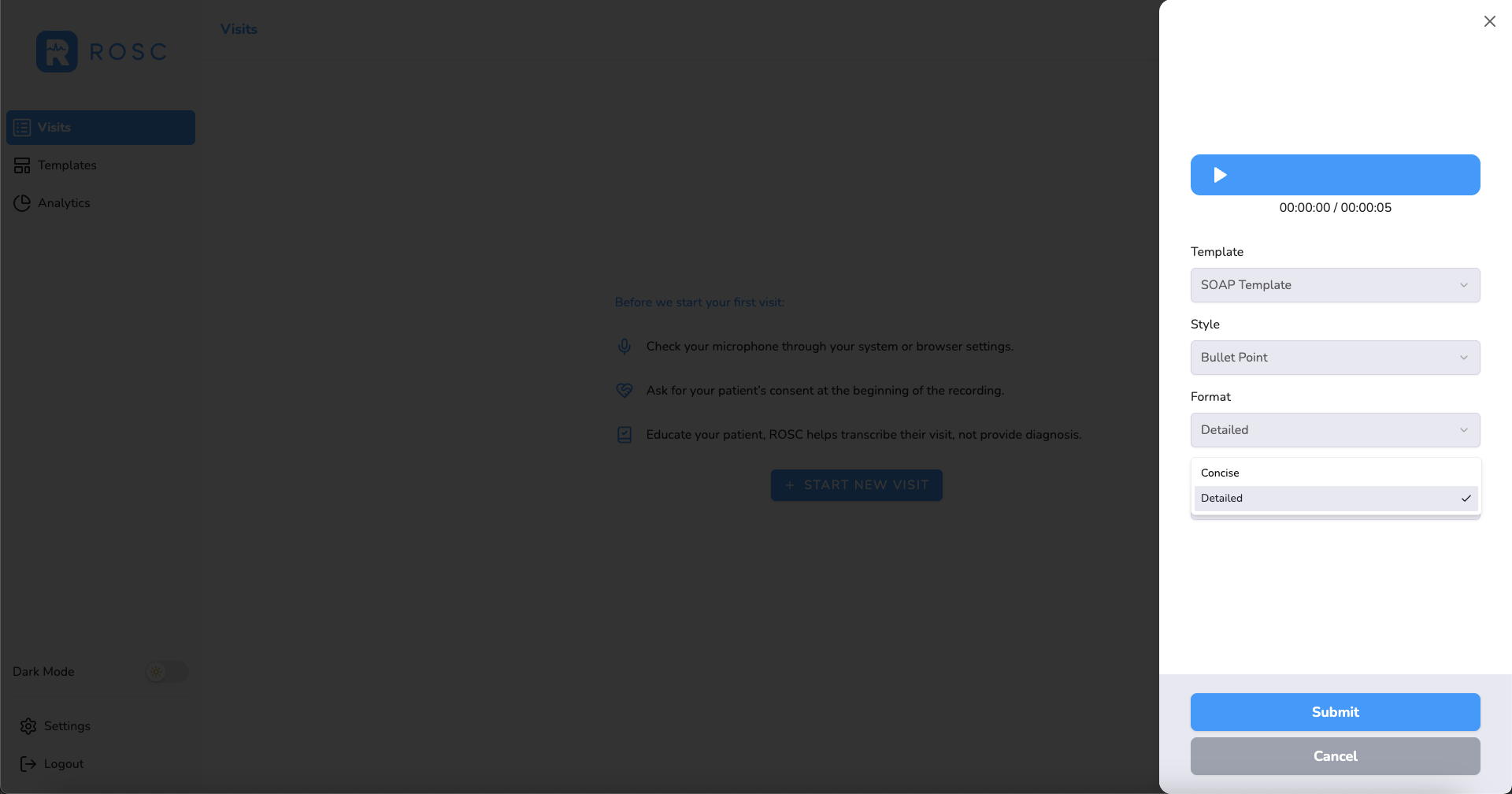 Select Format for Transcription